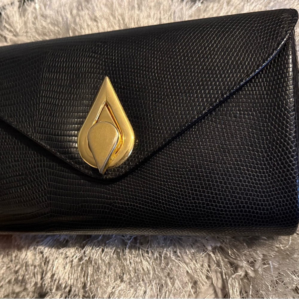 Elegant Black Clutch with Gold Accent